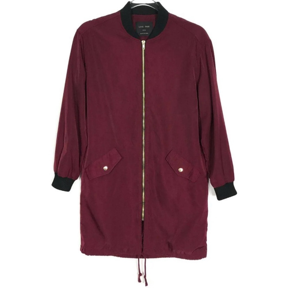 Love Tree Long Burgundy Medium Bomber Jacket